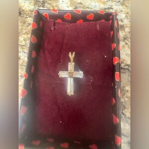 pure silver cross 14 k gold plated with white sapphire